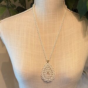 Vintage Crown Trifari White Enamel Pendant Necklace